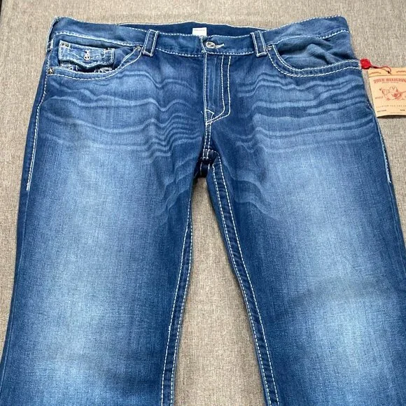 True Religion Straight Natural Big T Flap Denim Jeans Men's 40 Mid Rise Blue NWT